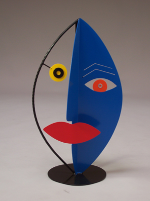 whimsical, abstract, figurative, colorful, tabletop, sculpture, steel, enamel paints