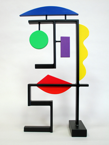 abstract, figurative, contemporary, modern constructivism, tabletop, sculpture, steel, wood, acrylic paints