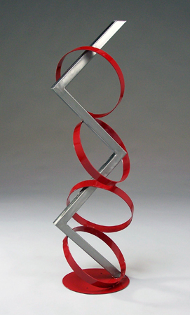 abstract, contemporary, free standing, indoor outdoor, sculpture, steel, hand formed  red rings