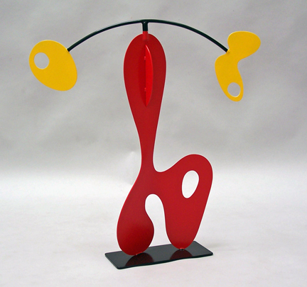 abstract, contemporary, kinetic, tabletop, sculpture, steel, enamel paints