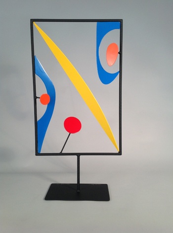 abstract, contemporary, colorful, tabletop, sculpture, steel, rebar, enamel paints
