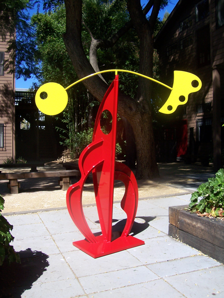 abstract, contemporary, free standing, kinetic, outdoor, powder coated steel, sculpture