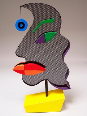 abstract, figurative, contemporary, colorful, free standing, indoor outdoor, sculpture, steel, perforated steel, enamel paints